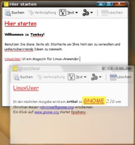 Abbildung 3: Tomboy hilft Notizzettel effizient zu verwalten.