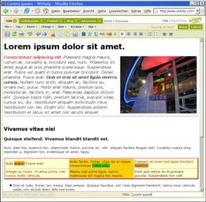 Abbildung 3: Auch die Formatierungsfunktionen von Writely reichen für die meisten Anwendungen aus. Wie Zoho Writer kann die Online-Anwendung die Text für andere Anwender freigeben oder an Blogdienste weiterleiten.