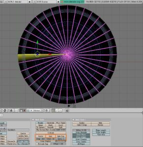 Abbildung 3: Blender erstellt durch Rotation aus einem zweidimensionalen Profil (gelbe Linie in der Daraufsicht) einen räumlichen Körper.