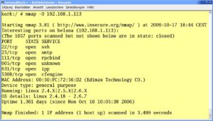 Abbildung 3: Nmap entdeckt nicht nur offene Ports auf dem Zielrechner, sondern ermittelt anhand bestimmter Eigenarten auch das Betriebssystem des Rechners.