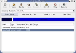 Abbildung 3: Mittels eines grafischen Tools zeigt Ihnen der Morphix Installer die Aufteilung der Festplatte an, die Sie dann abändern dürfen.