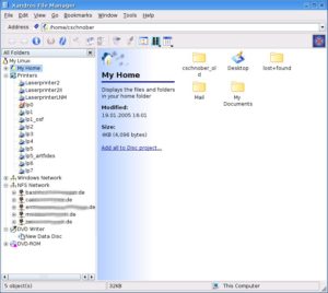 Abbildung 3: Der Xandros File Manager erweitert den KDE-Dateimanager Konqueror um Netzwerk-Browser und ein Brennerprogramm.