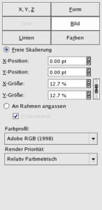 Abbildung 3: Im Eigenschaften-Fenster justieren Sie Bilder genauer, passen sie an den umgebenden Rahmen an oder skalieren sie frei.