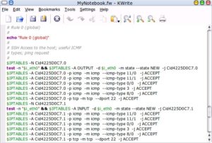 Abbildung 3: Das generierte Firewall-Skript enthält alle nötigen IPtables-Anweisungen. Obwohl es per GUI entstand und automatisch kompiliert wurde, enthält das Skript Kommentare und nützliche Hinweise.