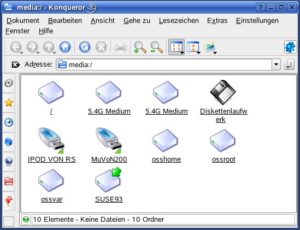 Abbildung 3: Hübsch: Suse Linux 9.3 hängt USB-Speicher automatisch nach dem Label ein.