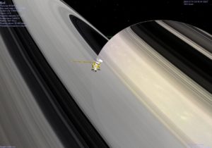 Abbildung 3: Am 01.07.2004 passierte die Sonde Cassini-Huygens den Saturn. Seien Sie mit Celestia live dabei. Dabei können Sie die Zeit in beliebiger Geschwindigkeit vorwärts und rückwärts ablaufen lassen.