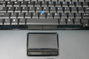 Abbildung 3: HP verbaut im NC4200 sowohl einen Trackpoint als auch ein Touchpad, um den Anhängern beider Bedien-Philosophien gerecht zu werden. Der geriffelte Bereich am rechten Rand des Touchpads dient als Scroll-Rad und dritte Maustaste.