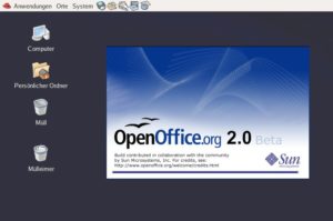 Abbildung 3: Fedora Core 4 enthält eine Beta-Version von OpenOffice 2. Wer abwechselnd Gnome und KDE benutzt, darf sich über eine Verdoppelung des Mülleimers freuen.