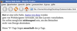 Abbildung 3: Traditionell schlicht. Ohne den Einsatz von Style Sheets oder HTML-Layout-Tags erscheint ein einfacher schwarzer Text mit fettgedruckten Einschüben. Der Link ist gemäß den Voreinstellungen blau unterstrichen.
