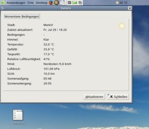 Abbildung 3: Und, wie ist das Wetter? Diese Frage klärt sich dank des Wetterbericht-Applets durch einen Blick auf die Kontrollleiste.