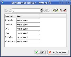 Abbildung 3: Mit dem Serienbrief-Editor erstellen Sie einfach und schnell Briefe an mehrere Empfänger. Die Datensätze speichert KWord im Dokument mit.