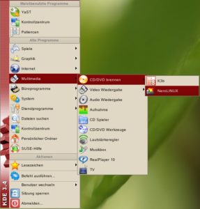 Abbildung 3: Nero legt bei der Installation eine Verknüfung im KDE-Menü an.