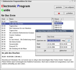 Abbildung 3: Vorher geplante Aufnahmen in Klear sind mit dem elektronischen Programmführer (EPG) kein Problem.