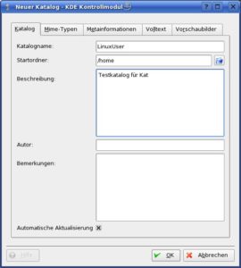 Abbildung 3: Kat arbeitet mit verschiedenen Katalogen. Für jeden Katalog können Sie einen Startordner angeben.