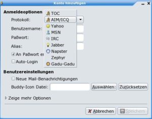 Abbildung 3: Gaim unterstützt vielfältige IM-Systeme