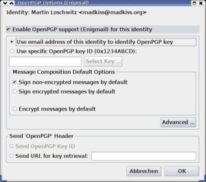 Abbildung 3: Enigmail erlaubt das Einbinden von GPG in Thunderbird schnell und unkompliziert.
