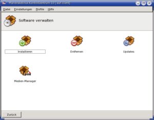 Abbildung 3: Die Softwareverwaltung ist ziemlich umständlich. Für jede Funktion startet Mandrake ein eigenes Programm.
