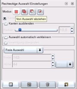 Abbildung 3: Die Modi der Auswahl-Werkzeuge schaltet man in Gimp 2 nicht mehr einzig durch Tastaturkürzel, sondern zusätzlich durch Schaltflächen mit aussagekräftigen Tooltipp-Texten ein.