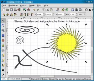 Abbildung 3: Inkscape erzeugt Spiralen, Sterne und kalligraphische Linien.