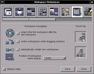 Abbildung 3: Unter den Einstellungen des Fenstermanagers Window Maker lässt sich auch das Verhalten der virtuellen Desktops (Workspaces) festlegen.