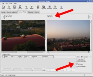 Abbildung 3: Hugin zeigt je zwei aneinander grenzende Bilder, in denen der Benutzer passende Bilddetails zuordnet.