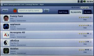 Abbildung 3: Es gibt mehr als eine Handvoll Apps im Camangi-Market. Der in der Grundeinstellung angezeigte Reiter <code srcset=