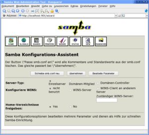 Abbildung 4: Die webbasierte Konfigurationsoberfläche Swat hilft Ihnen beim Einrichten des Samba-Servers.