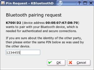 Abbildung 4: Mit dem KDE Bluetooth Framework lässt sich die PIN-Abfrage zur Gerätekoppelung bequem über ein grafischen Frontend abwickeln.
