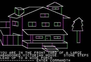 Abbildung 4: Mystery House war ein bekanntes Abenteuerspiel fü den Apple II und begründete den Erfolg der Spielefirma Sierra. Sie zeichnete später für die Reihe Leisure Suit Larry verantwortlich.