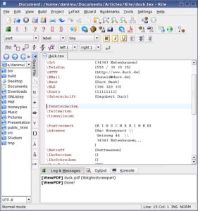 Abbildung 4: Ein Druck auf den QuickBuild Button verwandelt den LaTex-Quelltext…