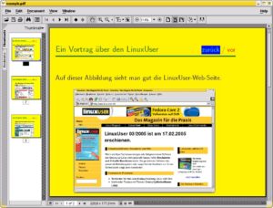 Abbildung 4: Eine mit "pdflatex" erstellte PDF-Präsentation mit aktiviertem Link zur vorherigen Seite.