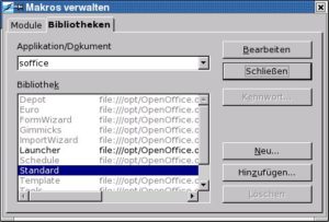 Abbildung 4: Per Makroverwaltung binden Sie die ExtendedPDF-Bibliothek in OpenOffice ein. Unter <code srcset=