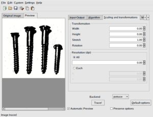 Abbildung 4: Das Frontend Potrace-GUI zeigt das Ergebnis der Vektorisierung. Es kann neben Potrace auch den Konkurrenten Autotrace steuern.