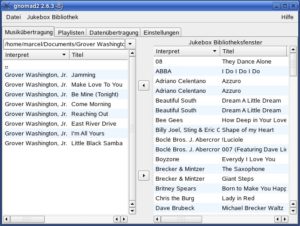 Abbildung 4: Gnomad2 bietet einen einfachen Zweipanel-Dateimanager und Playlisten-Management.