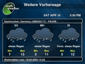 Abbildung 4: MythWeather zeigt: dunkle Regenwolken über Saarbrücken.