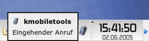 Abbildung 4: Bei eingehenden Anrufen oder Kurznachrichten, zeigt KMobileTools eine kleine Meldung an.