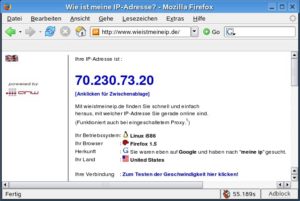 Abbildung 4: Die Web-Seite vermutet Sie in den USA, da der Exit-Node, der Kontakt zu ihr hält, auf einem amerikanischen Server läuft.
