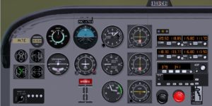 Abbildung 4: Das Cockpit der Cessna 172, des Flightgear-Standardflugzeugs. Die Instrumente informieren Sie über Höhe, Geschwindigkeit und Lage des Flugzeugs.