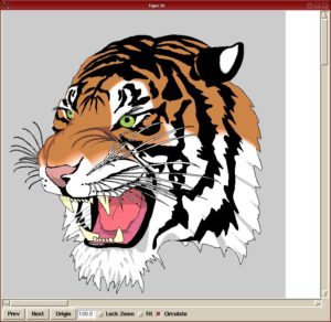 Abbildung 4: Der Tiger als Tk-Programm. Pstoedit wandelt Postscript nicht nur in andere Bildformate, sondern sogar in Tk-Applets um.