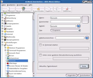 Abbildung 4: Tastenkürzel zum Aufruf einzelner Programme definiert der KDE-Menü-Editor