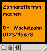 Abbildung 4: Ein Xpad-Fenster mit orangem Hintergrund, großer blauer Schrift und 7 Pixel breitem Rahmen.