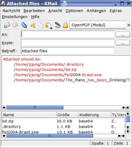 Abbildung 4: Das "Attach to Email Service Menu" verschickt nicht nur den Inhalt ganzer Verzeichnisse, sondern fügt von sich aus einen entsprechenden Hinweis in die E-Mail ein – allerdings auf Englisch.