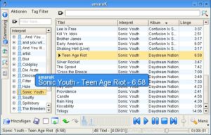 Abbildung 4: Viel Unruhe und die ungewohnte Anordnung der Buttons gestalten die Benutzung vom AmaroK nicht einfach.