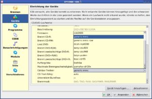 Abbildung 4: Bei einigen Brennern erkennt K3b den Treiber für Audio-CDs nicht automatisch. Sie können diesen aber manuell einstellen.