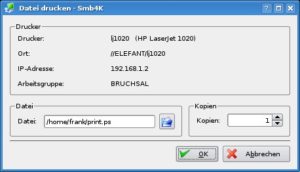 Abbildung 4: Smb4k druckt Postscript-Dateien auf Netzwerkdruckern.
