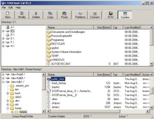 Abbildung 4: Der Datei-Explorer der Ltools bietet neben der vollständigen Unterstützung von Ext2/3 auch den lesenden Zugriff auf Reiserfs-Dateisysteme.