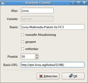 Abbildung 4: Ein neuer Channel für eine Quelle im RPM-Metadaten-Format. Hier das Livna-Repository für Fedora Core 5.