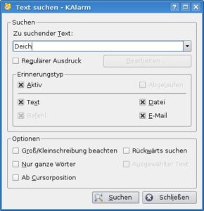 Abbildung 4: KAlarm hilft bei der Suche nach bestimmten Einträgen.