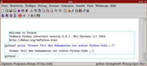 Abbildung 4: TeXmacs zeigt Quellcode nicht nur als Text an, sondern kann diesen innerhalb eines Dokumentes sogar ausführen.