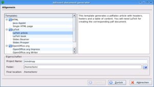 Abbildung 5: Kdissert erzeugt fix udn fertig formatierte Dokumente im LaTEX- oder Openoffice-Format. Auf Wunsch können Sie Mindmaps aber auch als HTML mit oder ohne Java oder ASCII exportieren.
